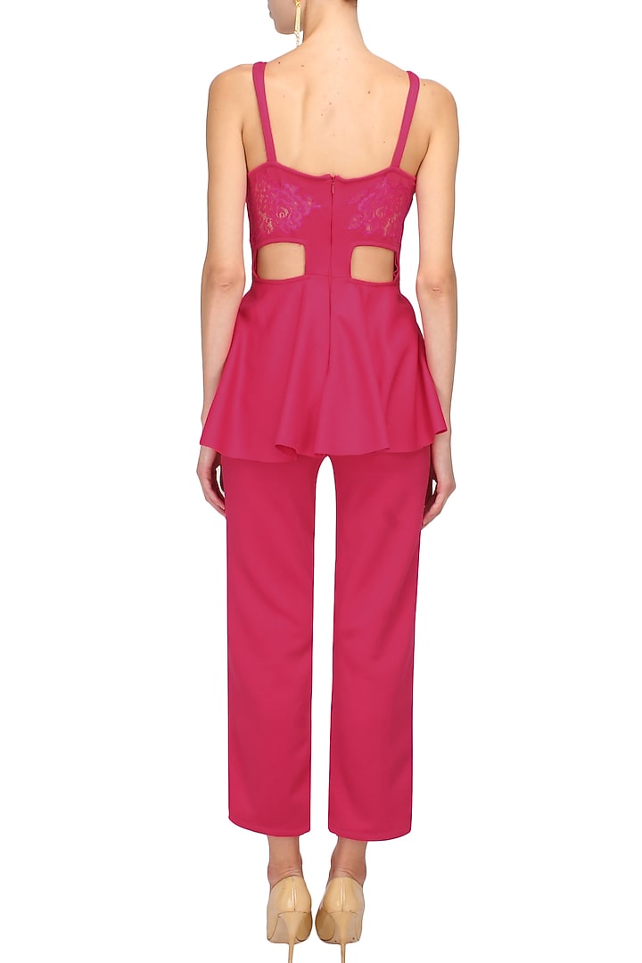 Pink cutout back peplum jumpsuit available only at Pernia's Pop Up Shop.