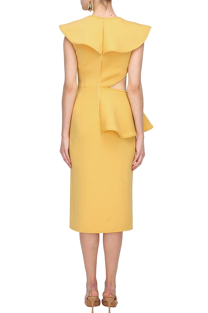 Honey yellow cutout overlay peplum dress available only at Pernia's Pop Up Shop.