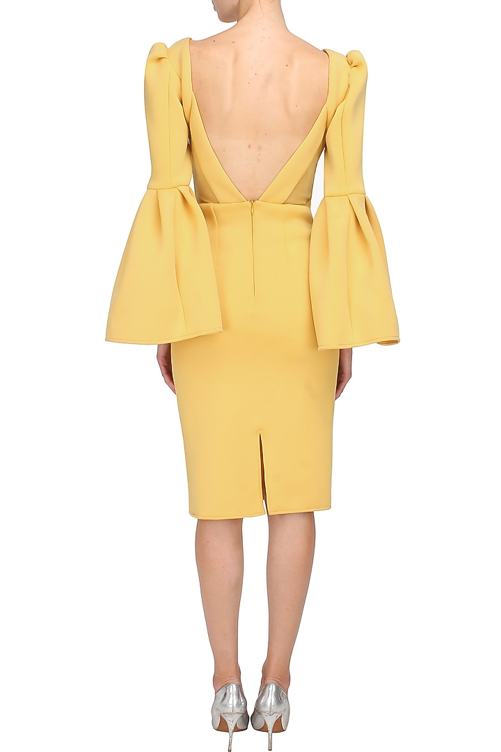 Honey yellow bell sleeved open back dress available only at Pernia's Pop Up Shop.
