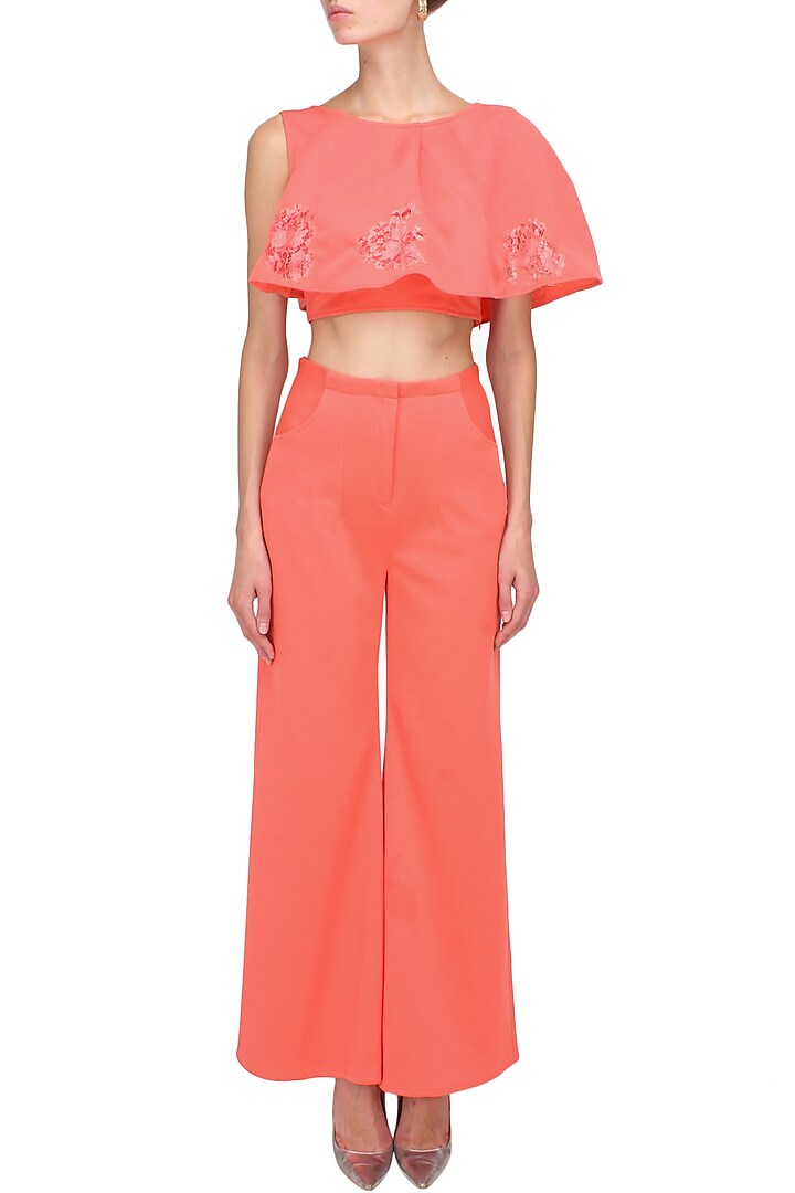 Peach amber overaly crop top and flared pants set available only at Pernia's Pop Up Shop.