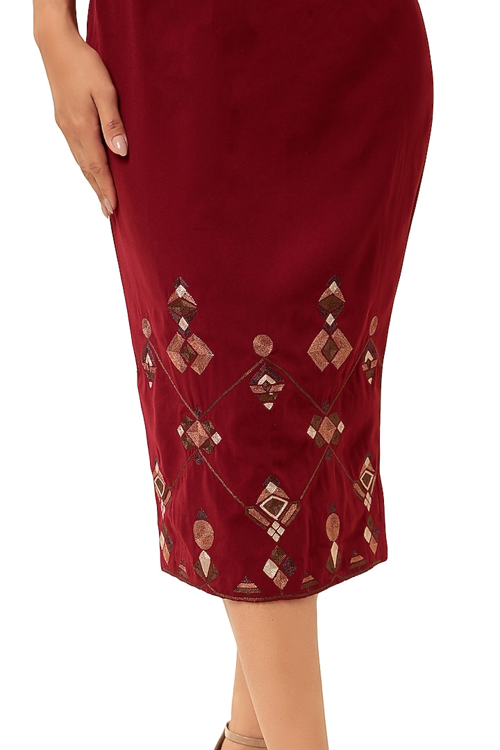 Red Moss Crepe Beadwork Midi Vacation Dress by Modo Caldo at Pernia's Pop Up Shop