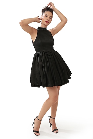 Black Tulle Mesh Mini Bubble Dress by Modo Caldo