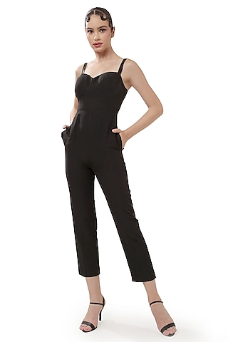 Black Double Georgette Jumpsuit by Modo Caldo