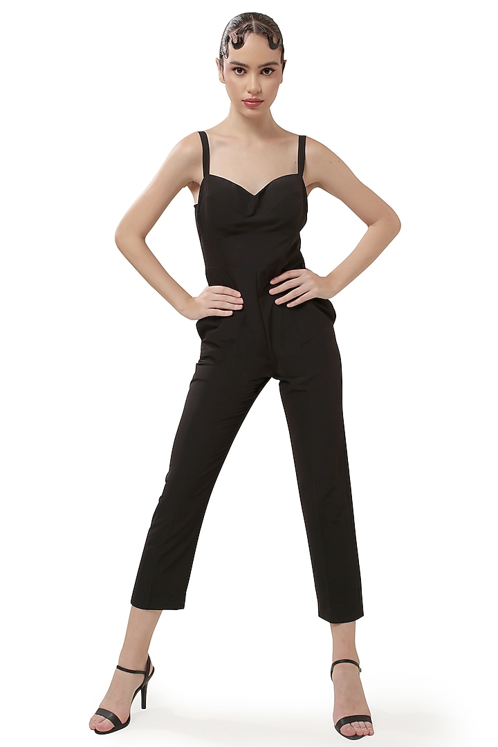 Black Double Georgette Jumpsuit by Modo Caldo at Pernia's Pop Up Shop