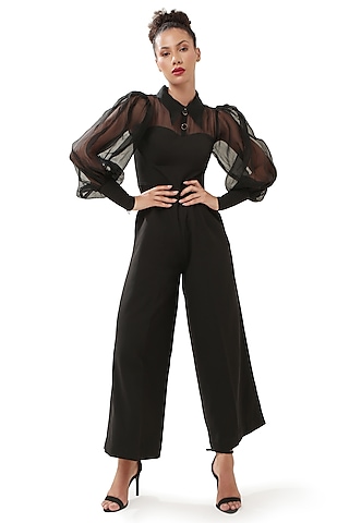 Black Double Georgette Jumpsuit by Modo Caldo