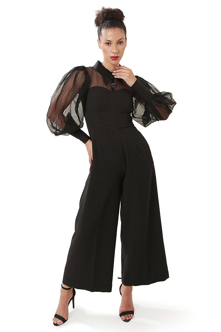 Black Double Georgette Jumpsuit by Modo Caldo at Pernia's Pop Up Shop