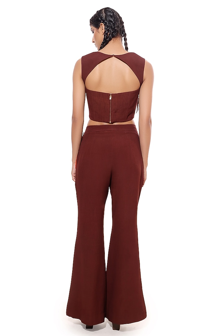 Brown Moss Crepe & Tulle Corset Top by Modo Caldo at Pernia's Pop Up Shop