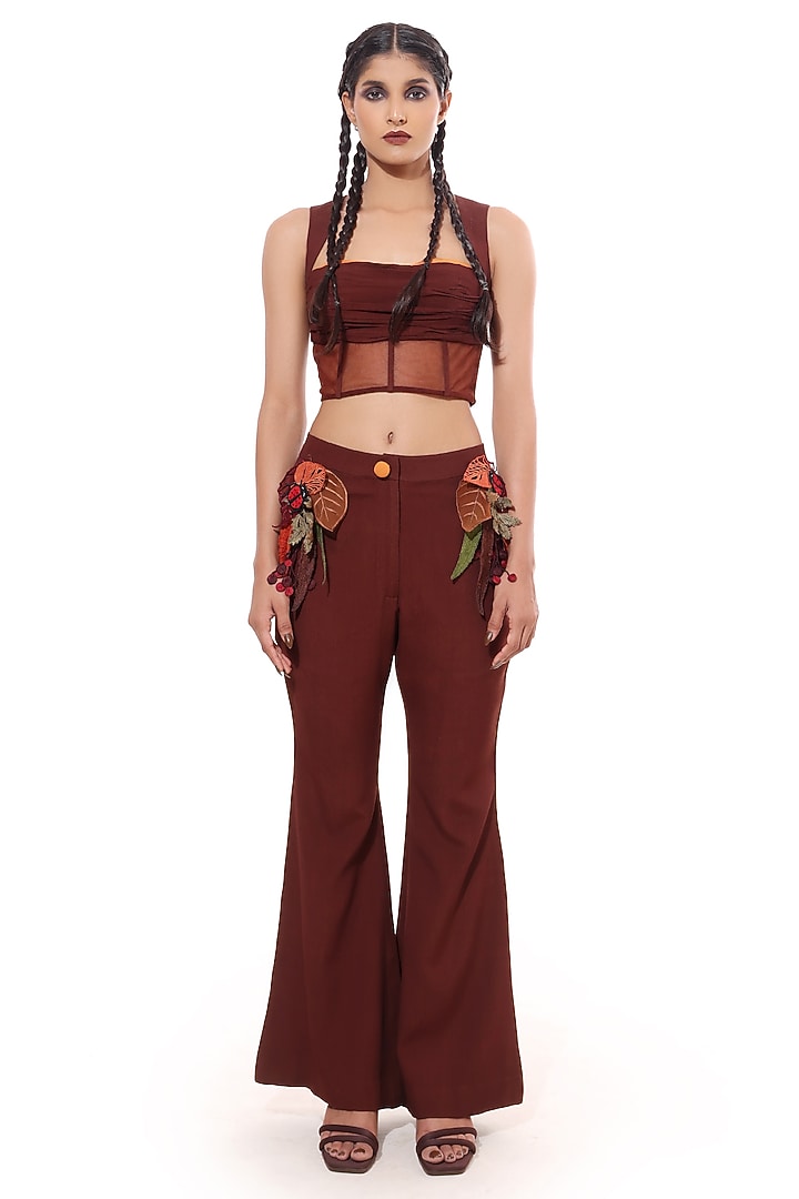 Brown Moss Crepe & Tulle Corset Top by Modo Caldo at Pernia's Pop Up Shop