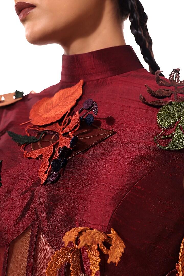 Red Raw Silk & Tulle Applique Embellished Bodycon Cocktail Dress by Modo Caldo at Pernia's Pop Up Shop