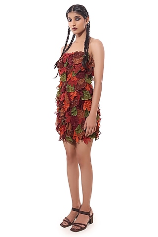 Multi-Colored Moss Crepe Embellished Off-Shoulder Bodycon Dress by Modo Caldo