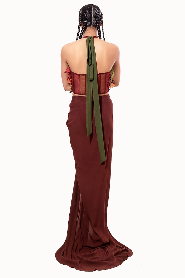 Multi-Colored Moss Crepe & Tulle Applique Embellished Top by Modo Caldo at Pernia's Pop Up Shop