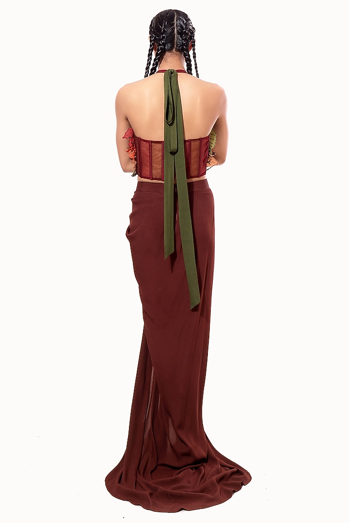 Brown Moss Crepe Tulip Skirt by Modo Caldo at Pernia's Pop Up Shop