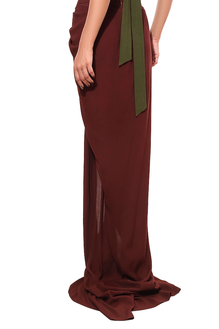 Brown Moss Crepe Tulip Skirt by Modo Caldo at Pernia's Pop Up Shop