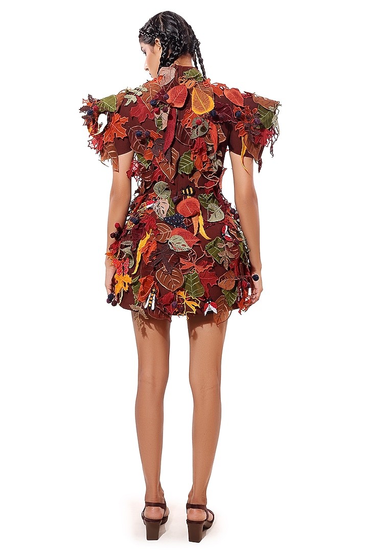 Multi-Colored Moss Crepe Embellished Mini Party Wear Dress by Modo Caldo at Pernia's Pop Up Shop