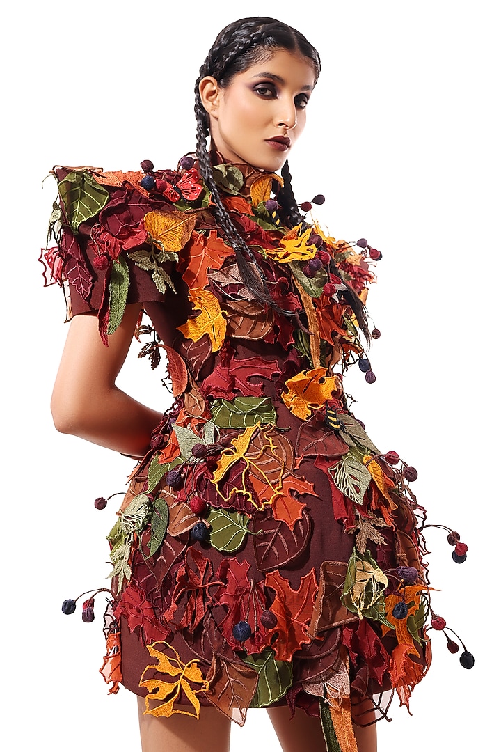 Multi-Colored Moss Crepe Embellished Mini Party Wear Dress by Modo Caldo at Pernia's Pop Up Shop