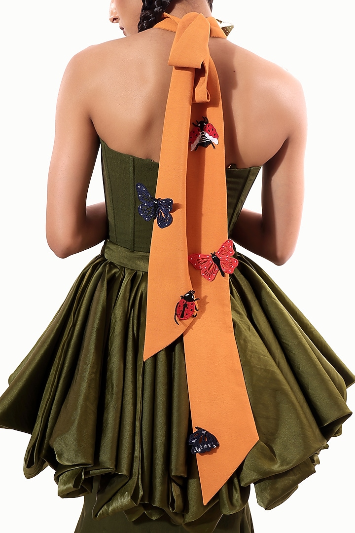 Green Moss Crepe Off-Shoulder Corset by Modo Caldo at Pernia's Pop Up Shop
