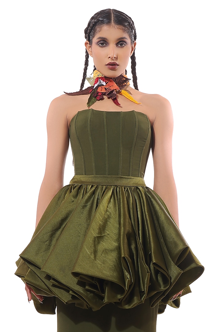 Green Moss Crepe Skirt Set by Modo Caldo at Pernia's Pop Up Shop