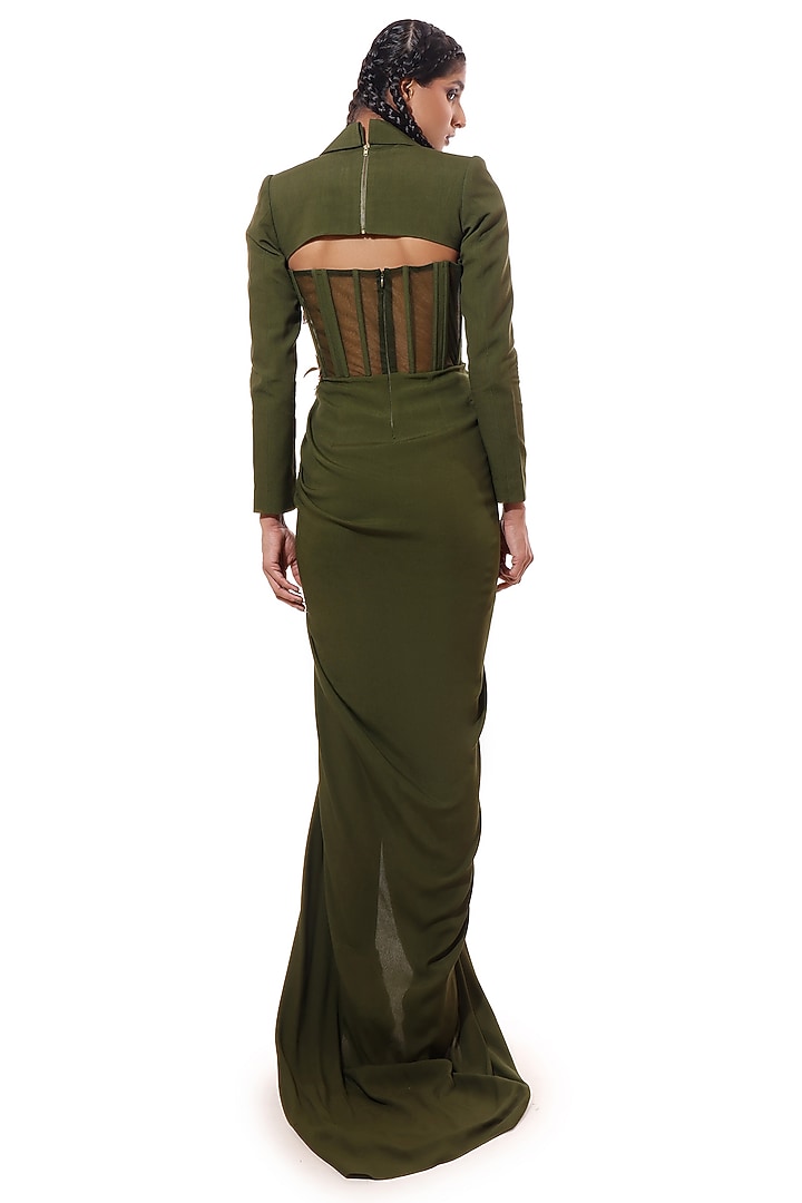 Green Moss Crepe & Tulle Blazer Cocktail Dress by Modo Caldo at Pernia's Pop Up Shop