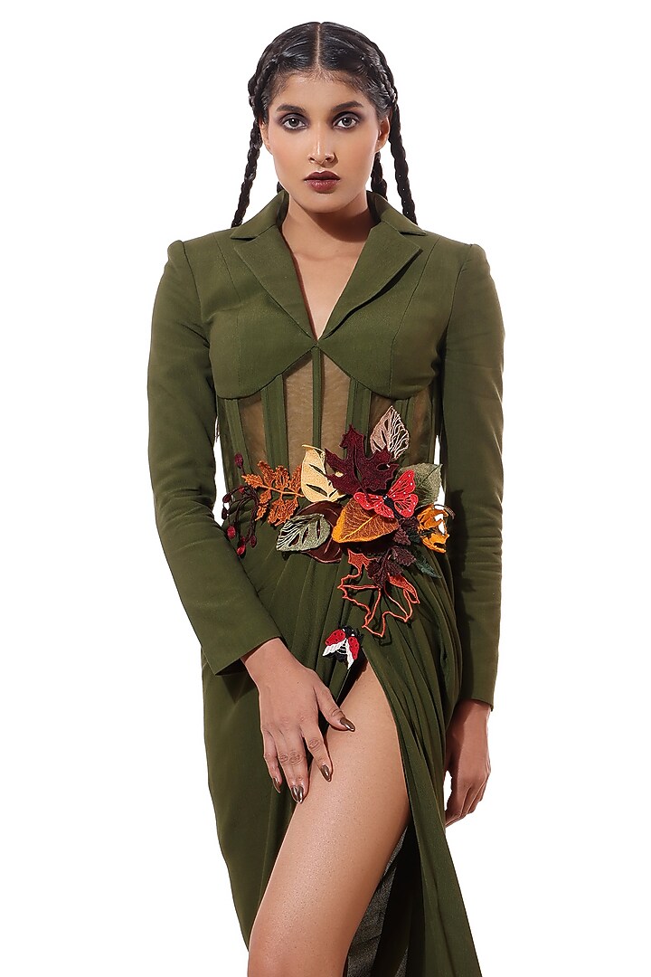 Green Moss Crepe & Tulle Blazer Cocktail Dress by Modo Caldo at Pernia's Pop Up Shop