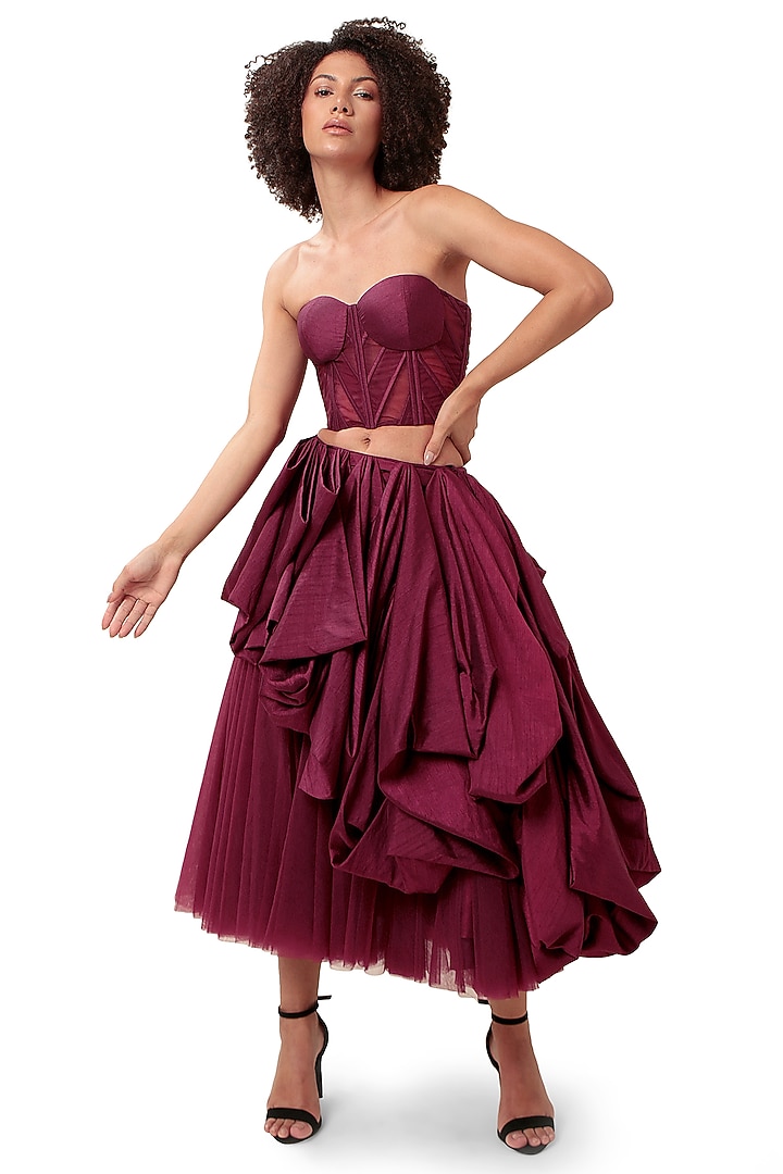 Purple Corel Silk & Tulle Corset by Modo Caldo at Pernia's Pop Up Shop