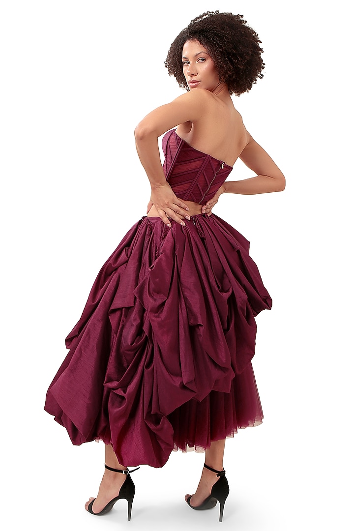Purple Corel Silk & Tulle Draped Skirt Set by Modo Caldo at Pernia's Pop Up Shop