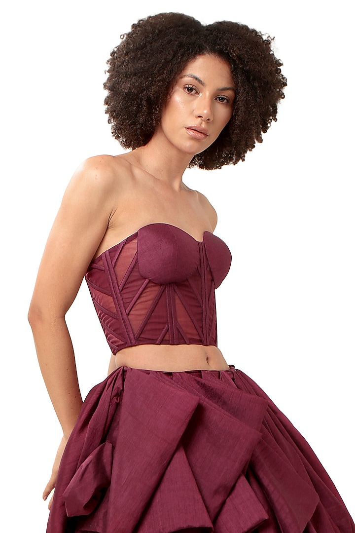 Purple Corel Silk & Tulle Draped Skirt Set by Modo Caldo at Pernia's Pop Up Shop
