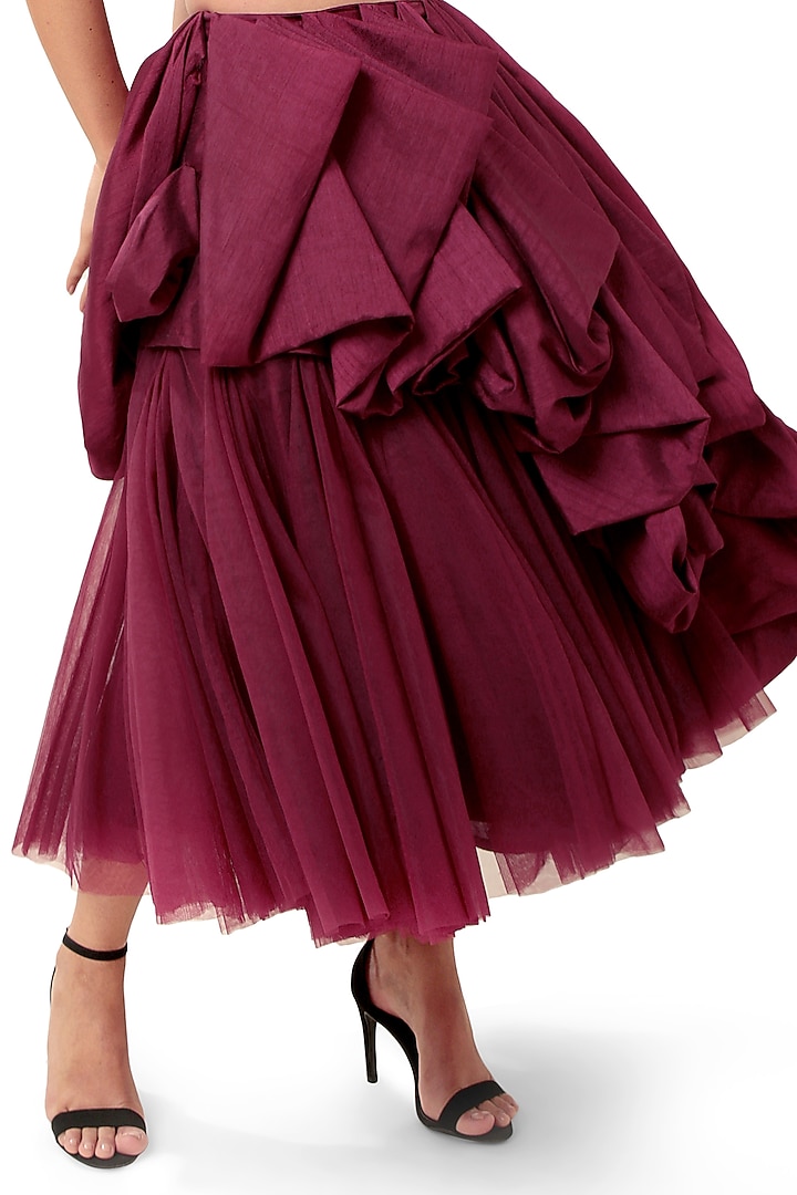 Purple Corel Silk & Tulle Draped Skirt Set by Modo Caldo at Pernia's Pop Up Shop
