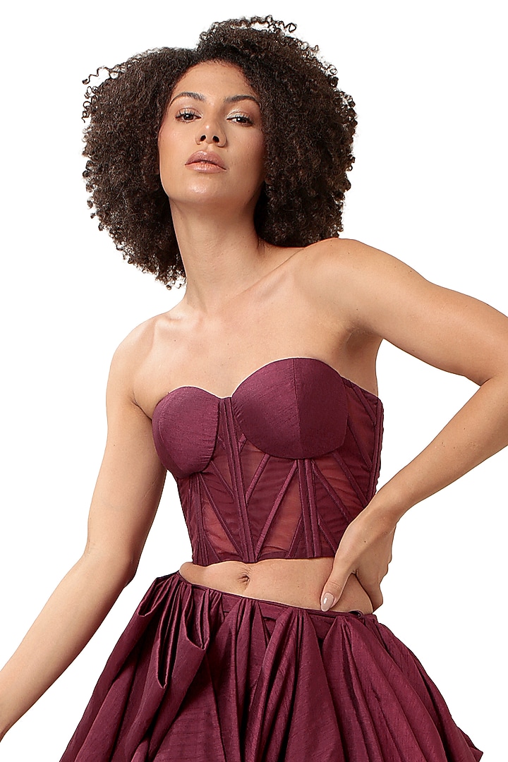 Purple Corel Silk & Tulle Draped Skirt Set by Modo Caldo at Pernia's Pop Up Shop
