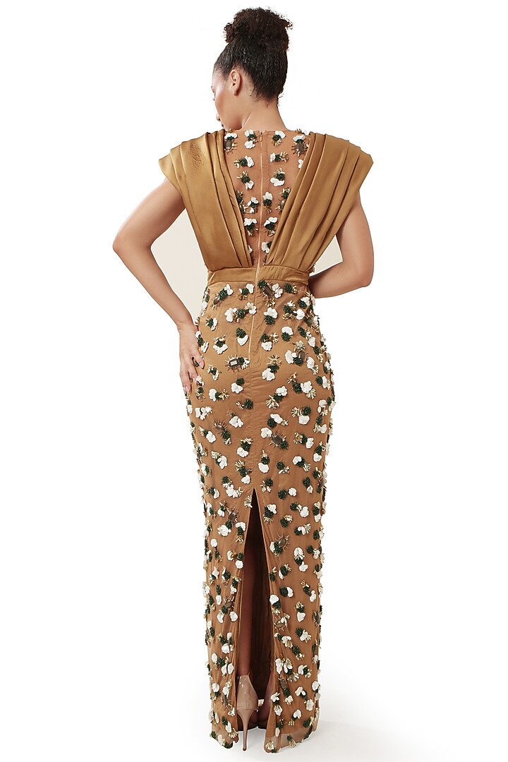 Copper Brown Satin Embellished Bodycon Cocktail Dress by Modo Caldo at Pernia's Pop Up Shop