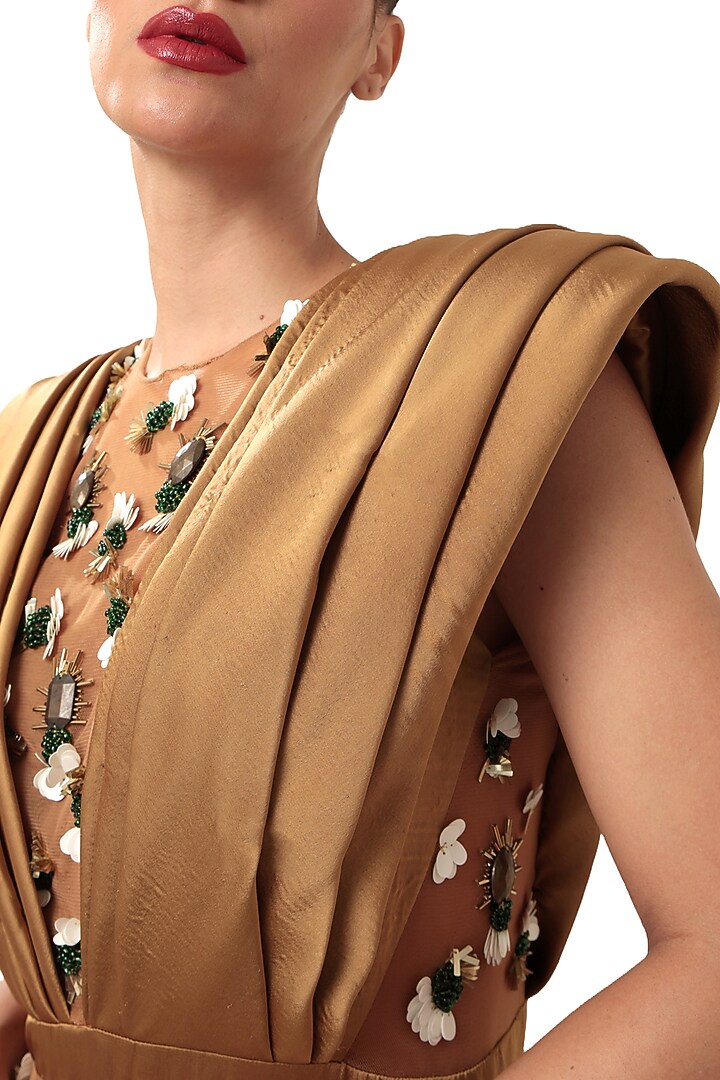 Copper Brown Satin Embellished Bodycon Cocktail Dress by Modo Caldo at Pernia's Pop Up Shop