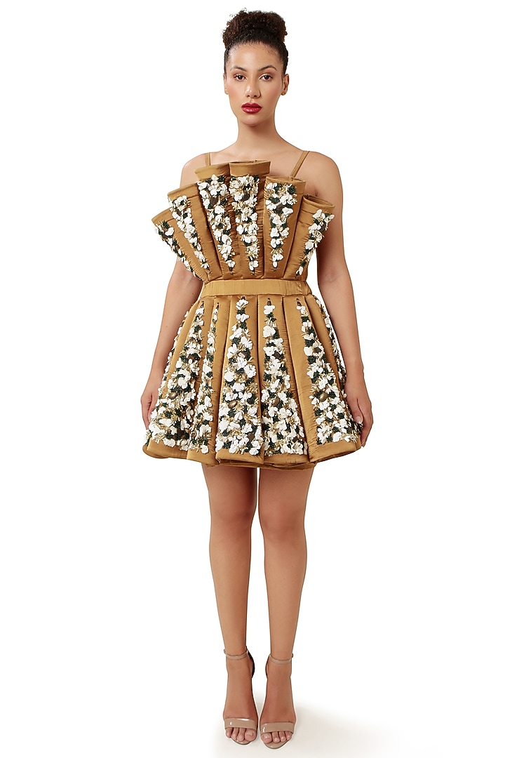 Copper Brown Satin Embellished Mini Party Wear Dress by Modo Caldo at Pernia's Pop Up Shop