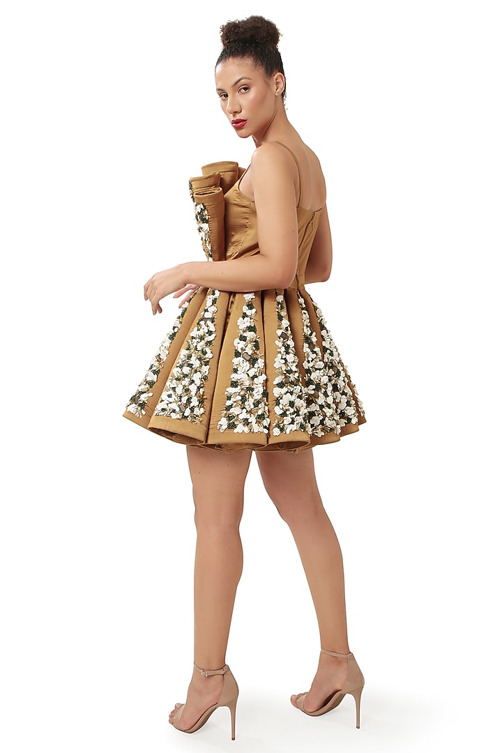 Copper Brown Satin Embellished Mini Party Wear Dress by Modo Caldo at Pernia's Pop Up Shop