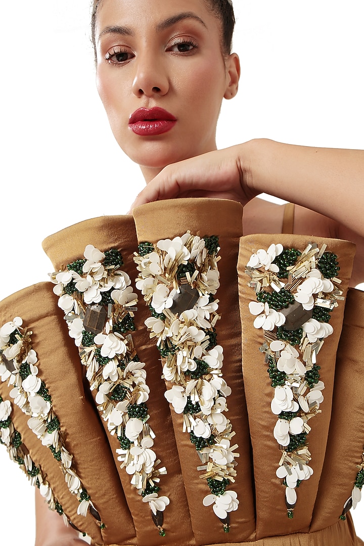 Copper Brown Satin Embellished Mini Party Wear Dress by Modo Caldo at Pernia's Pop Up Shop