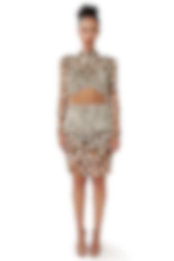 Copper Brown Satin Hand Embellished Bodycon Cocktail Dress by Modo Caldo at Pernia's Pop Up Shop