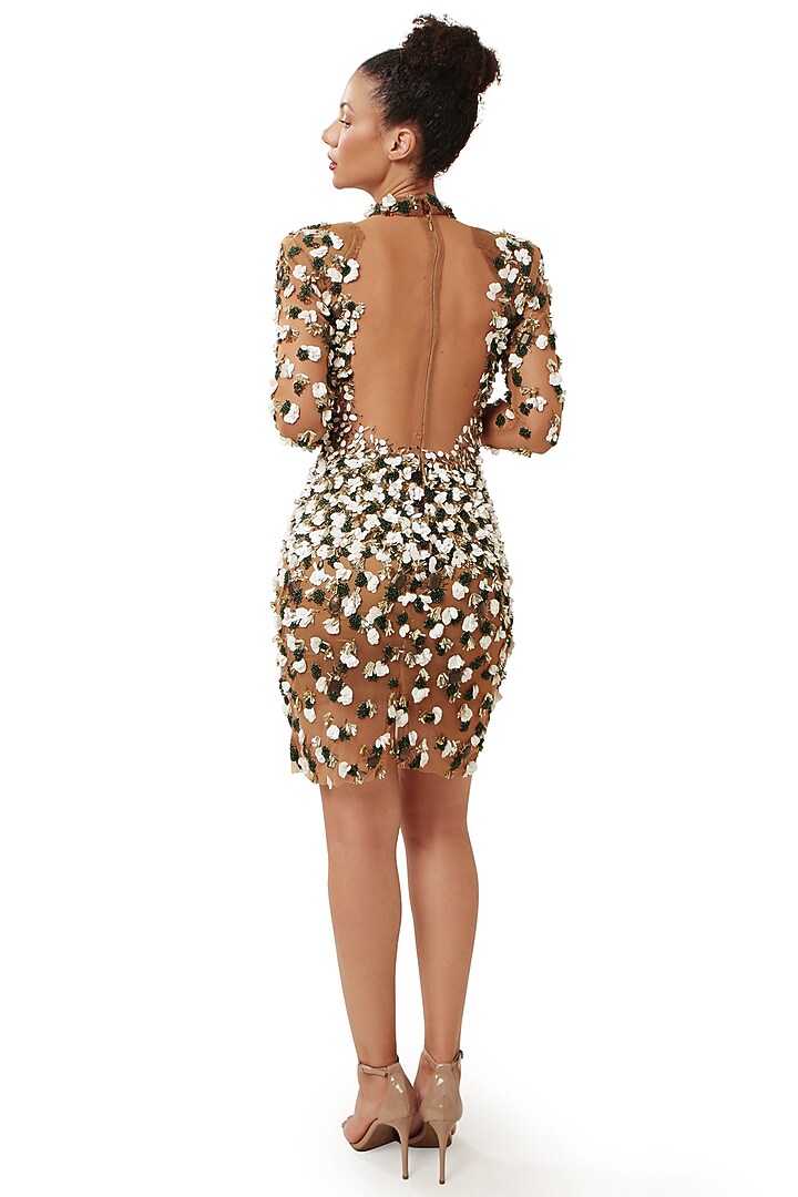 Copper Brown Satin Hand Embellished Bodycon Cocktail Dress by Modo Caldo at Pernia's Pop Up Shop
