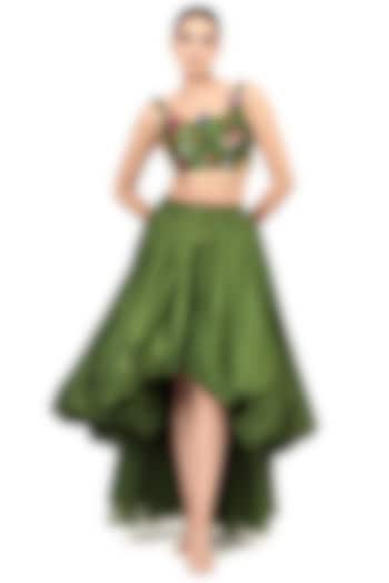 Green Dupion Silk Bubble Layered Skirt Set by Modo Caldo at Pernia's Pop Up Shop