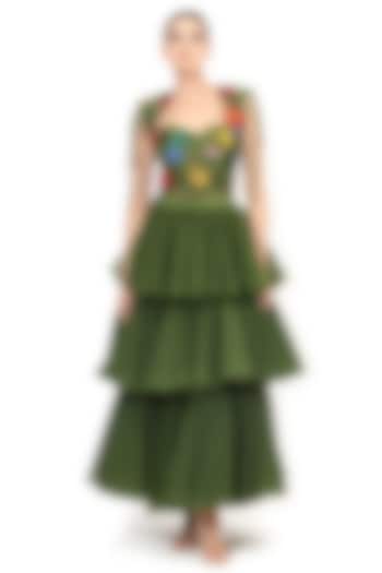 Green Tulle Tiered Maxi Skirt Set by Modo Caldo at Pernia's Pop Up Shop