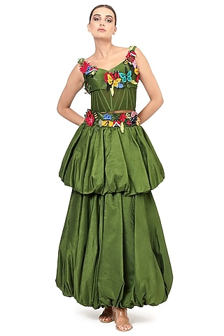 Green Tulle Bubble Maxi Skirt Set by Modo Caldo