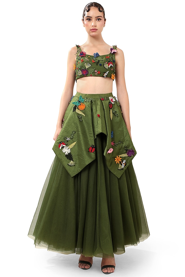 Green Tulle Asymmetrical Layered Maxi Skirt Set by Modo Caldo at Pernia's Pop Up Shop