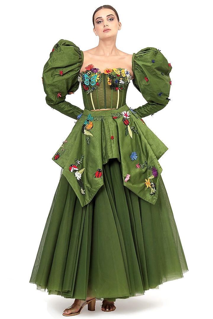 Green Tulle Asymmetrical Layered Maxi Skirt Set by Modo Caldo at Pernia's Pop Up Shop