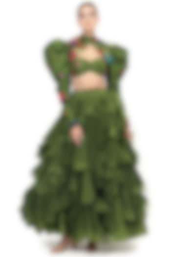 Green Tulle Layered Maxi Skirt Set by Modo Caldo at Pernia's Pop Up Shop