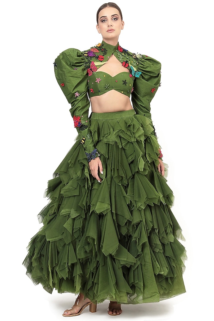 Green Tulle Layered Maxi Skirt Set by Modo Caldo at Pernia's Pop Up Shop
