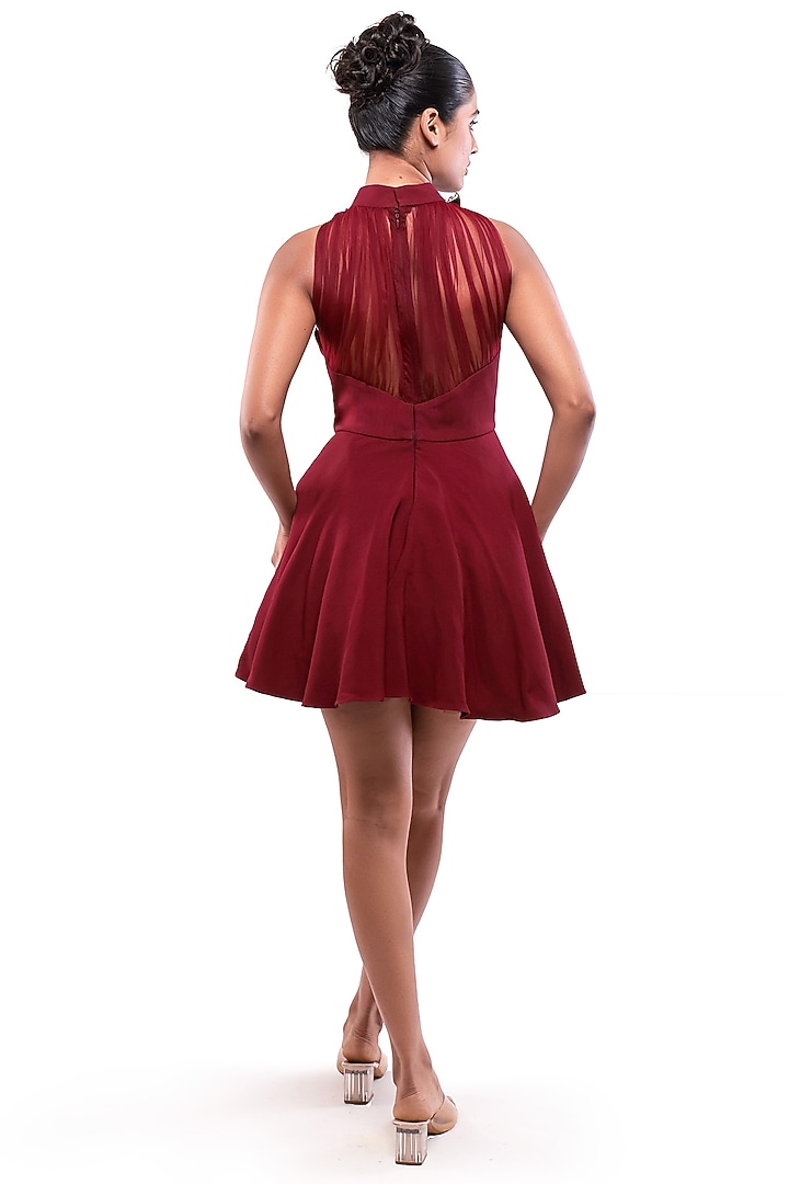 Red Moss Crepe Applique Embellished Flared Vacation Dress by Modo Caldo at Pernia's Pop Up Shop