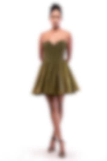 Green Moss Crepe & Satin Organza Off-Shoulder Vacation Dress by Modo Caldo at Pernia's Pop Up Shop
