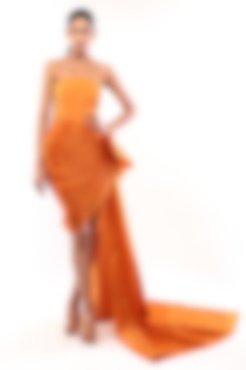 Mustard Yellow Moss Crepe & Satin Organza Off-Shoulder Vacation Dress by Modo Caldo at Pernia's Pop Up Shop