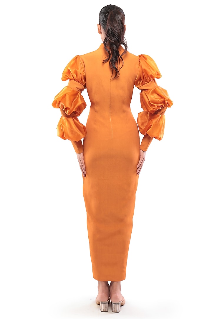 Mustard Yellow Moss Crepe & Satin Organza Bodycon Vacation Dress by Modo Caldo at Pernia's Pop Up Shop