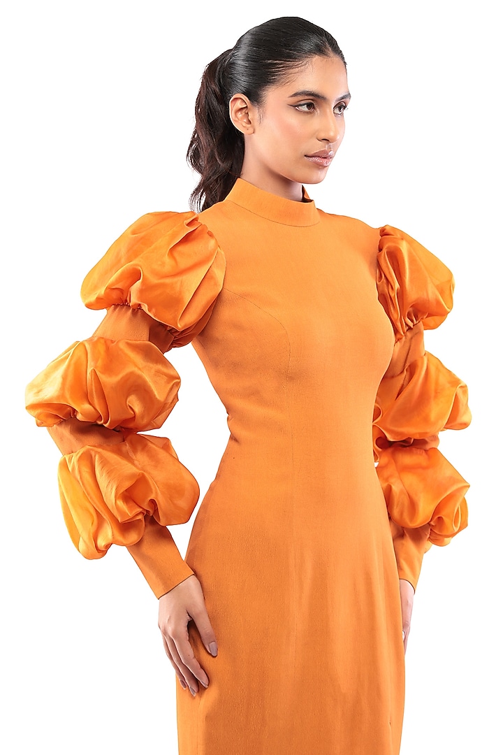 Mustard Yellow Moss Crepe & Satin Organza Bodycon Vacation Dress by Modo Caldo at Pernia's Pop Up Shop