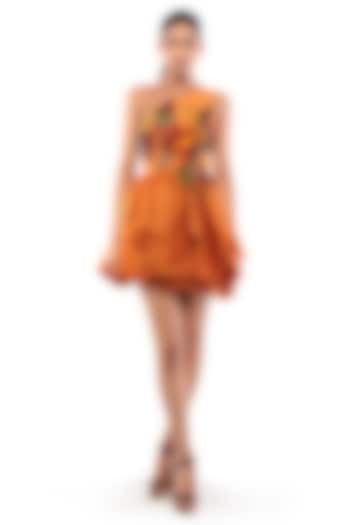 Mustard Yellow Moss Crepe Embellished One-Shoulder Cocktail Dress by Modo Caldo at Pernia's Pop Up Shop