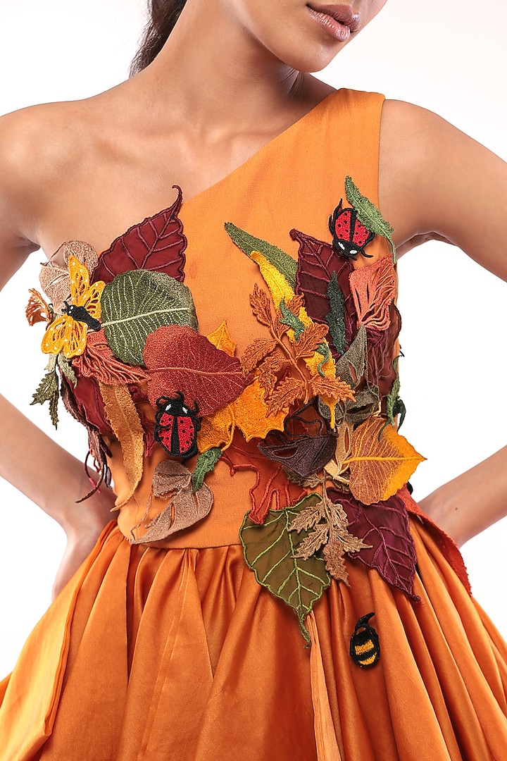 Mustard Yellow Moss Crepe Embellished One-Shoulder Cocktail Dress by Modo Caldo at Pernia's Pop Up Shop