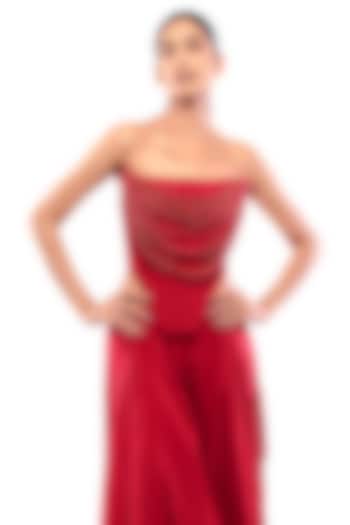 Red Double Georgette Embellished Corset by Modo Caldo at Pernia's Pop Up Shop